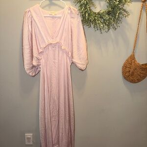 Light Pink Striped Ruffle Accent Maternity Maxi Dress